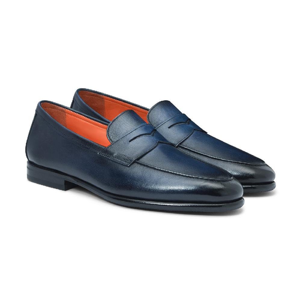 Santoni Mocassino Carlo da uomo in pelle blu Offerta speciale