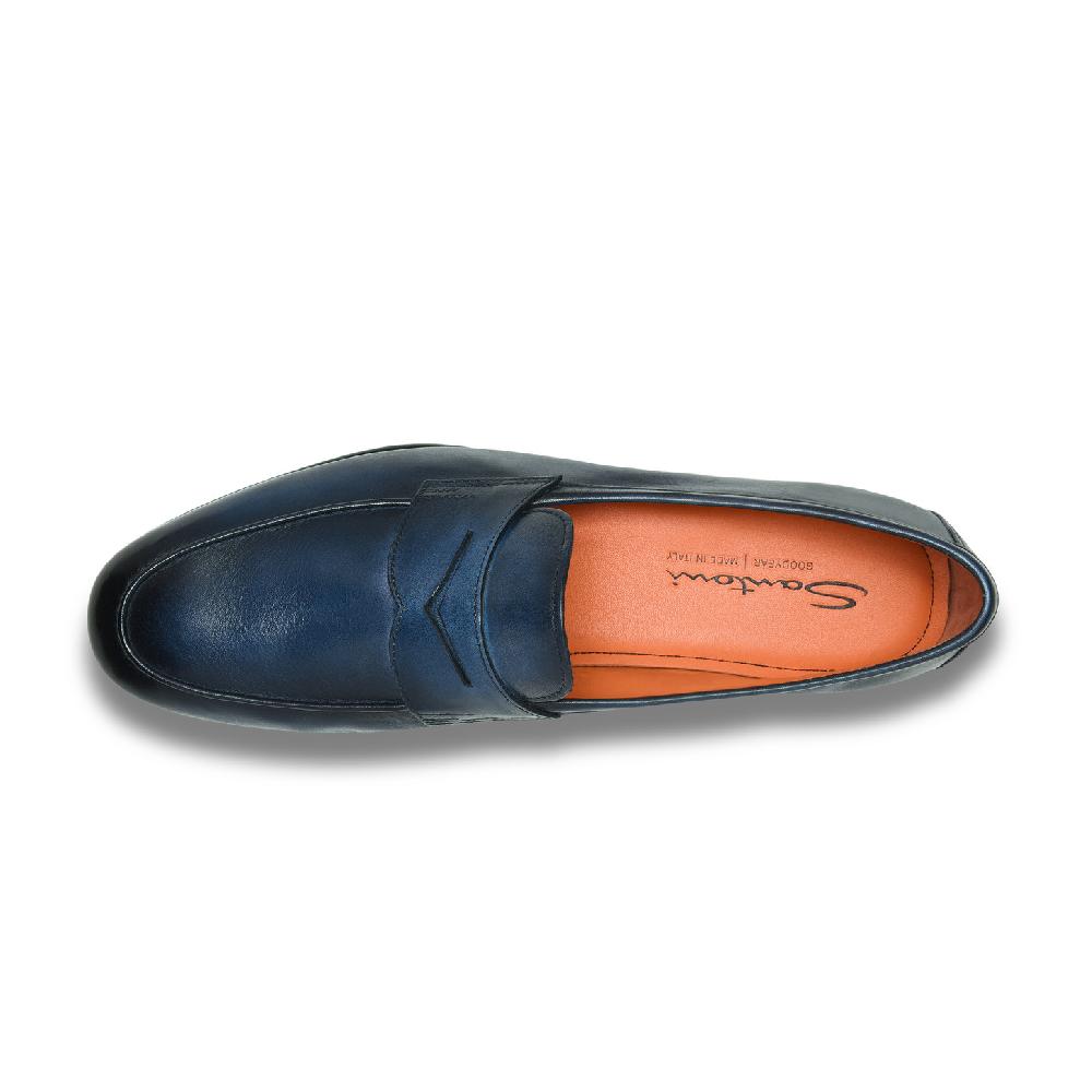 Santoni Mocassino Carlo da uomo in pelle blu Offerta speciale