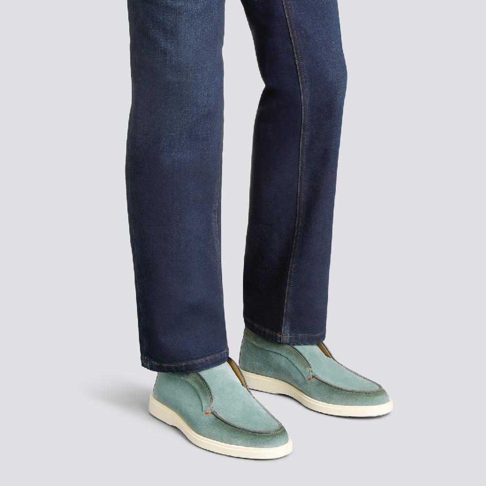 Santoni Stivaletto desert da uomo in suede petrolio Outlet