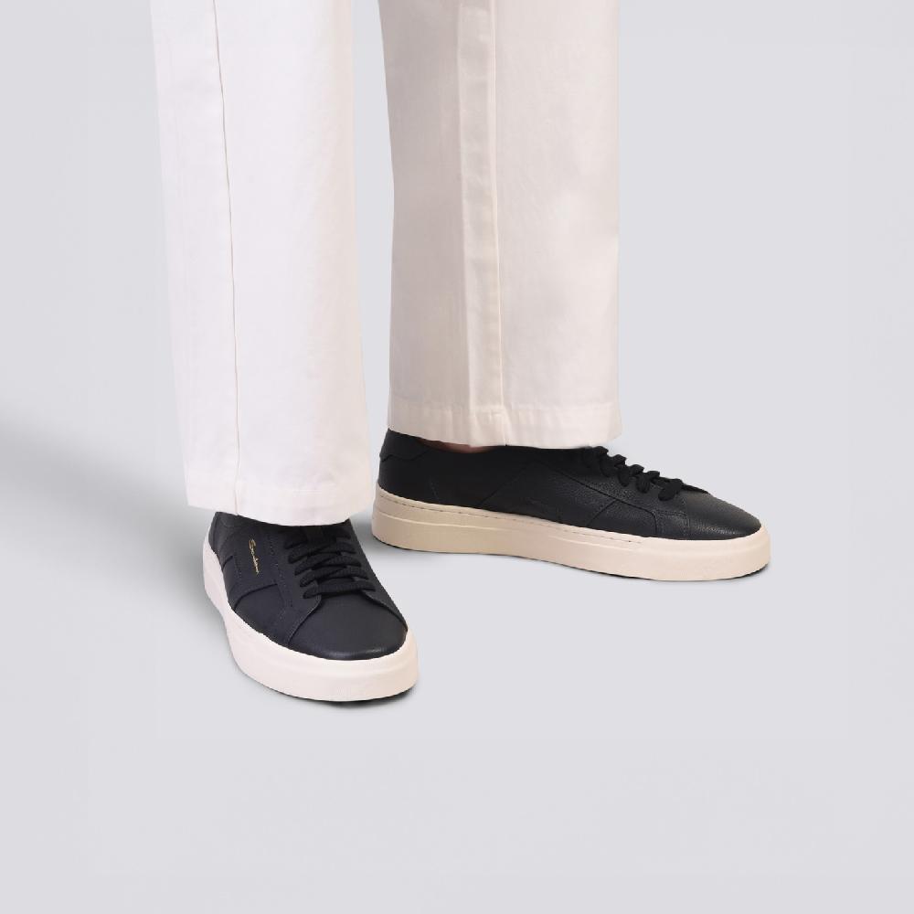 Santoni Double buckle sneaker da uomo in pelle bottalata blu In Vendita
