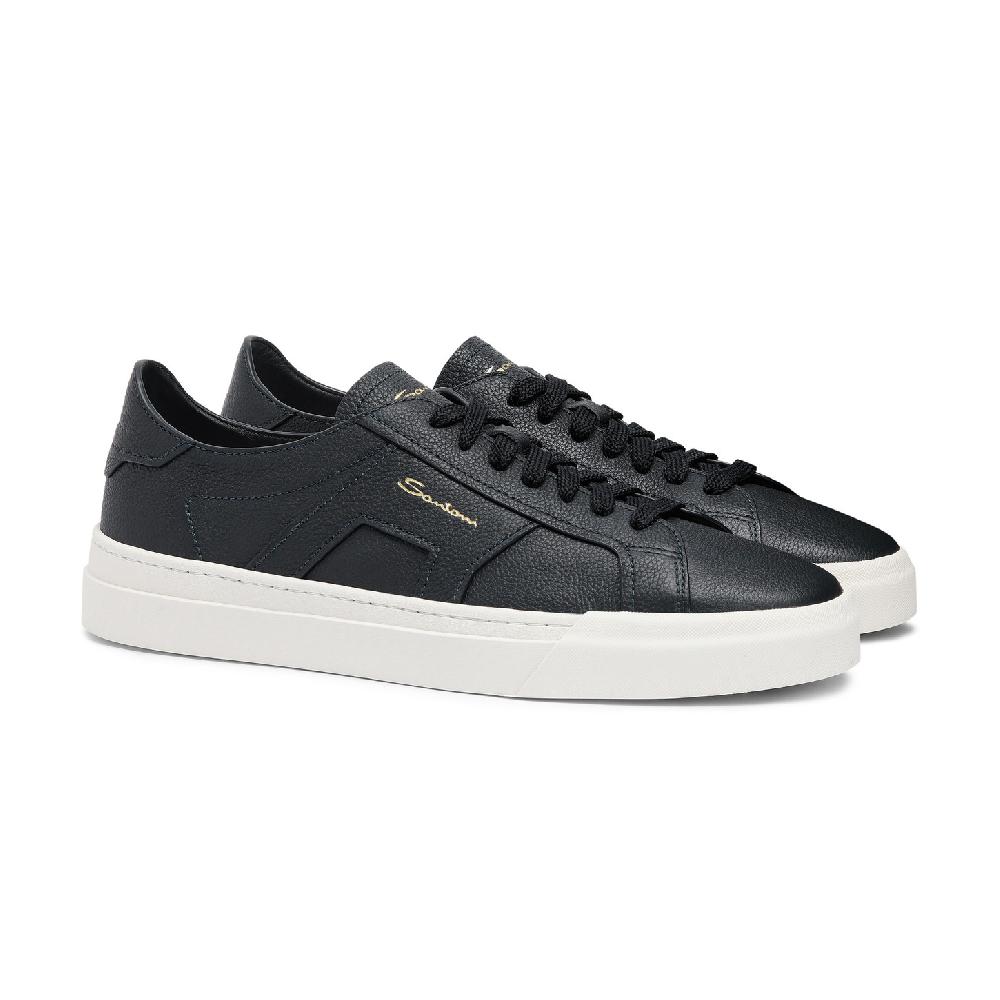 Santoni Double buckle sneaker da uomo in pelle bottalata blu In Vendita