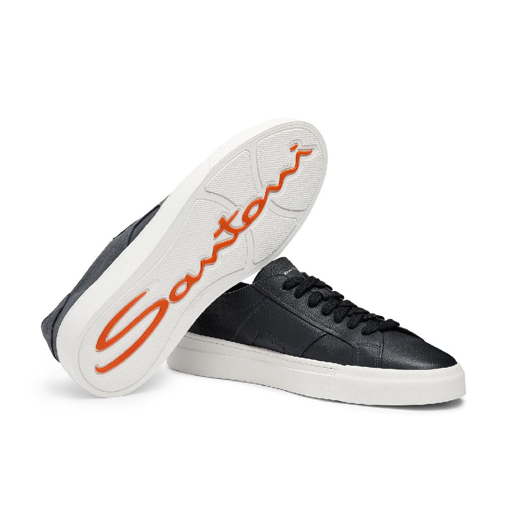 Santoni Double buckle sneaker da uomo in pelle bottalata blu In Vendita