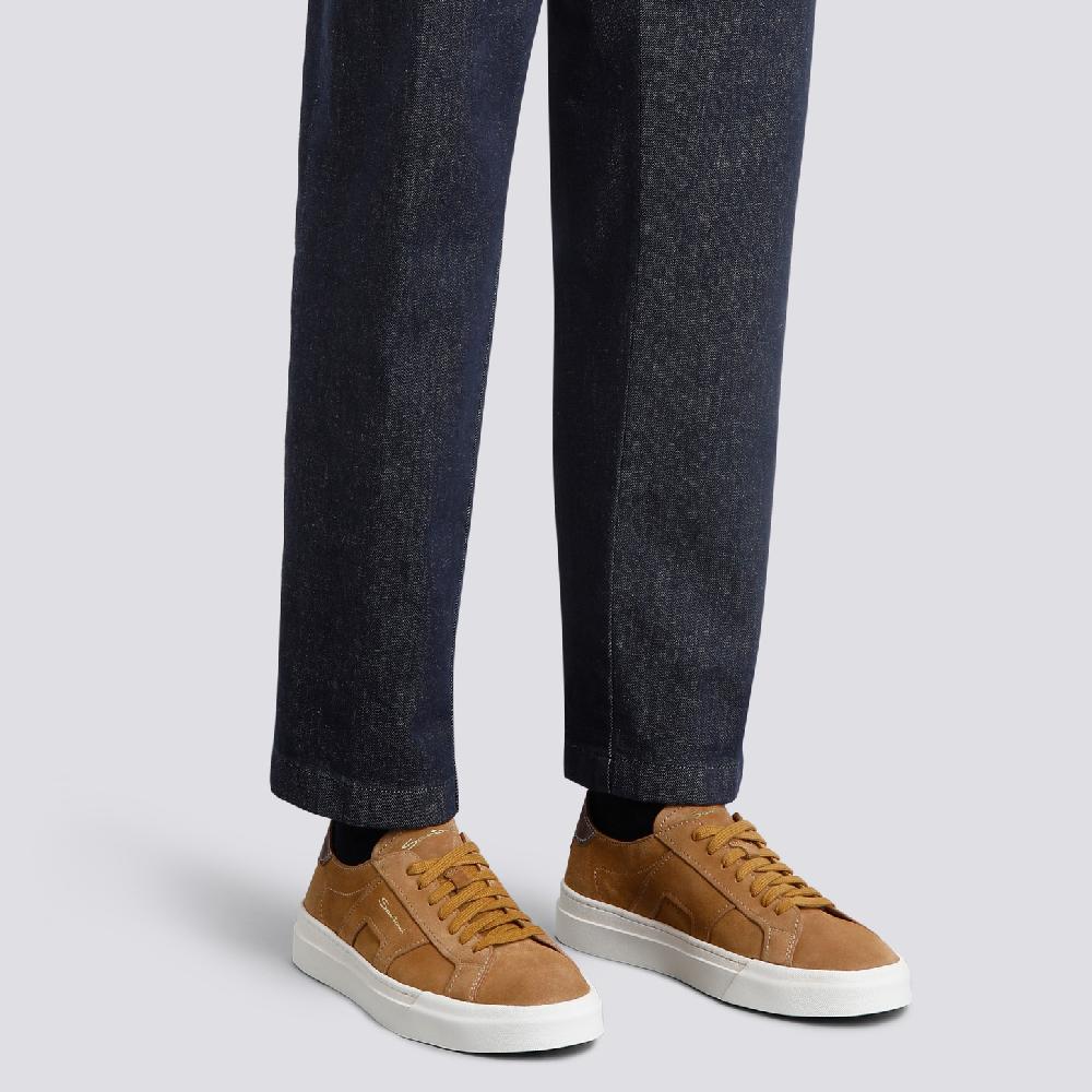 Santoni Double Buckle Sneaker da uomo in suede marrone Saldi