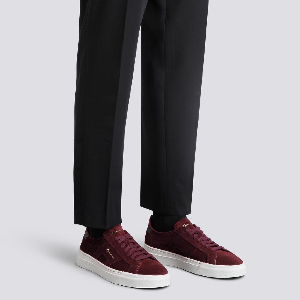 Santoni Double Buckle Sneaker da uomo in suede bordeaux Offerte