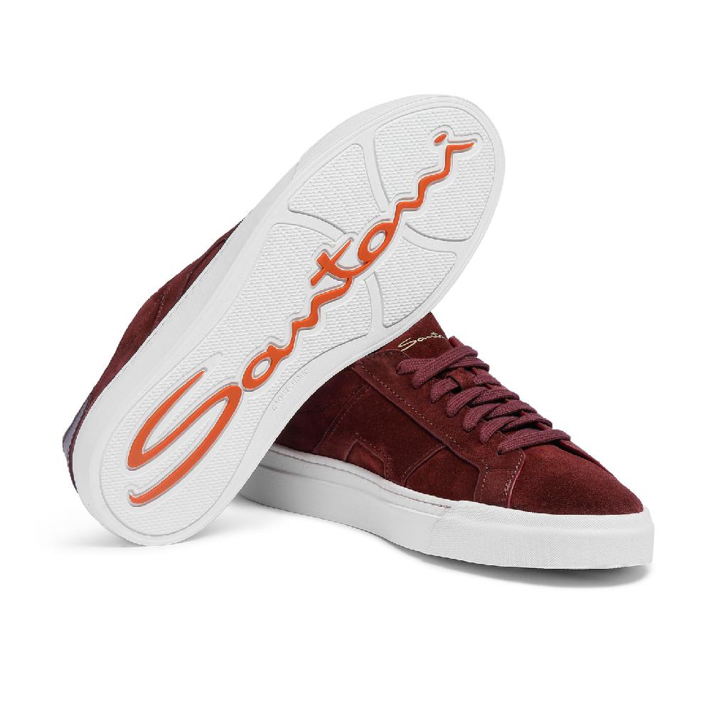 Santoni Double Buckle Sneaker da uomo in suede bordeaux Offerte