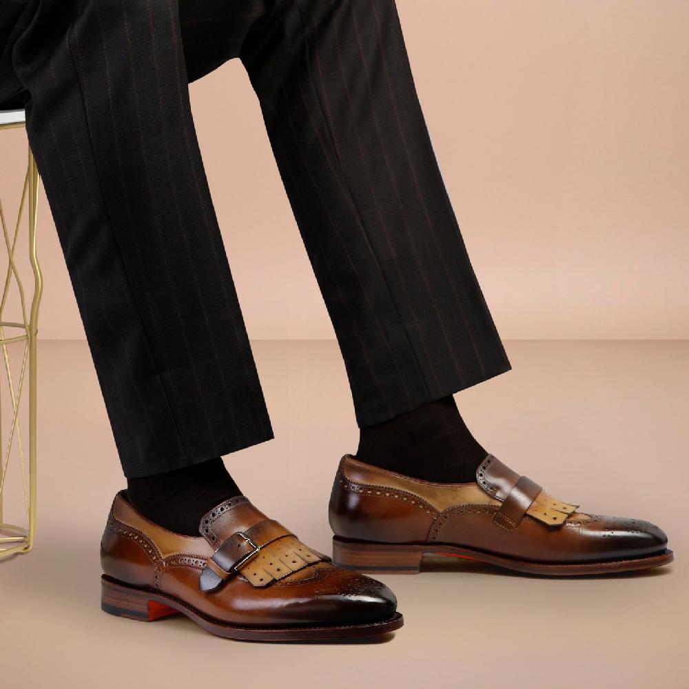 Santoni Mocassino mono fibbia con frangia da uomo in pelle marrone Hotsell