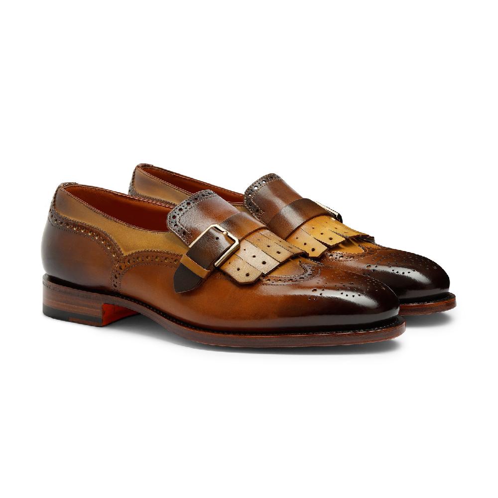 Santoni Mocassino mono fibbia con frangia da uomo in pelle marrone Hotsell
