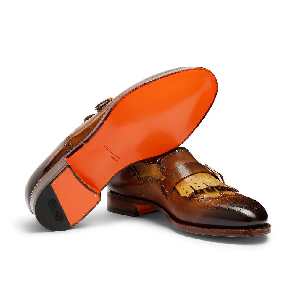 Santoni Mocassino mono fibbia con frangia da uomo in pelle marrone Hotsell