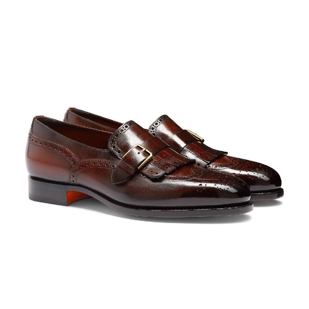Santoni Mocassino mono-fibbia con frangia da uomo in pelle bordeaux Vendita Calda