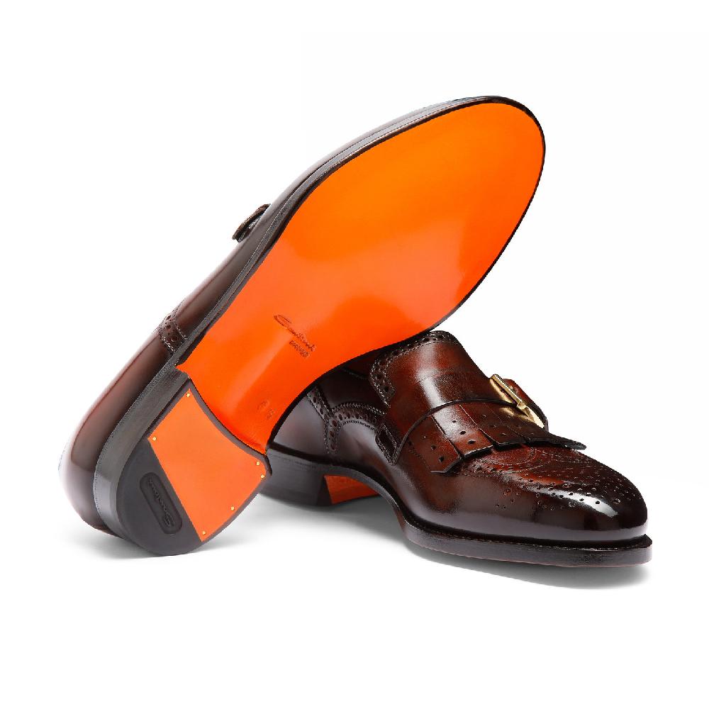 Santoni Mocassino mono-fibbia con frangia da uomo in pelle bordeaux Vendita Calda