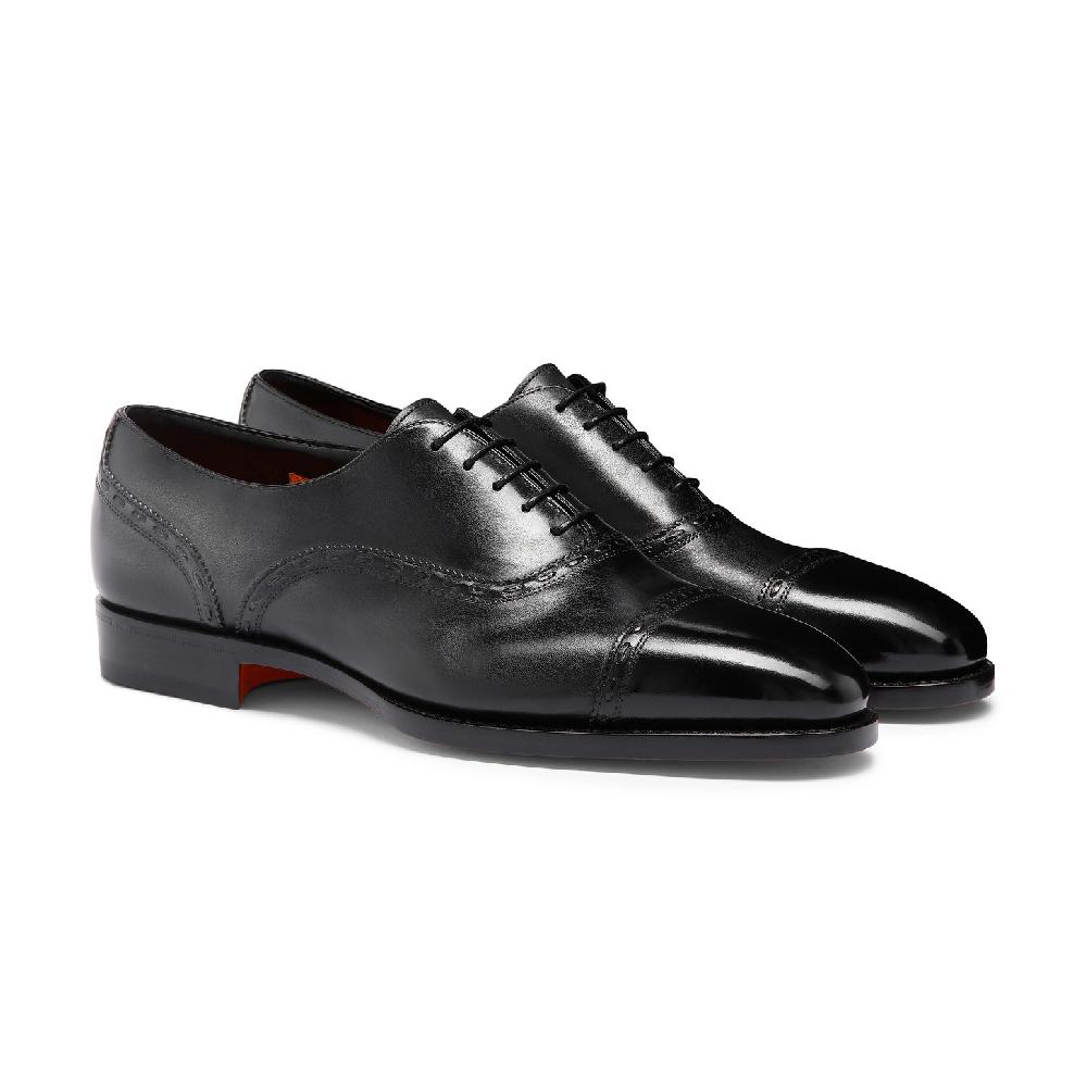 Santoni Stringata Oxford da uomo in pelle nera Vendita Economica