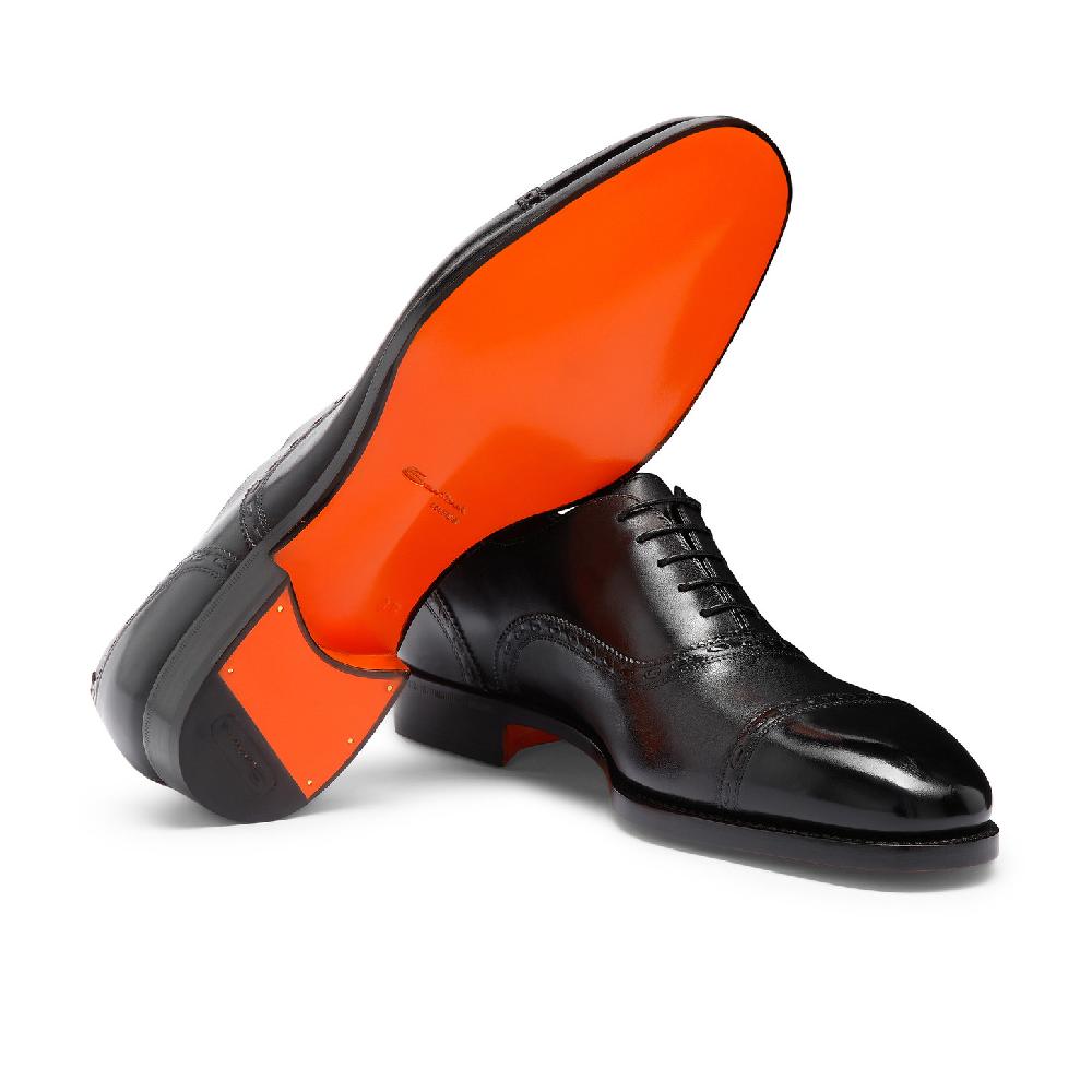 Santoni Stringata Oxford da uomo in pelle nera Vendita Economica