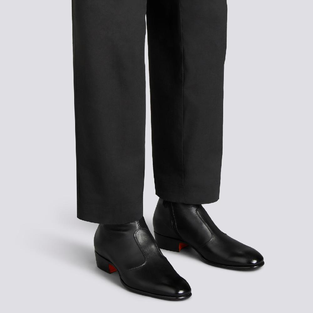 Santoni Stivaletto da uomo in pelle nera Saldi Di Fabbrica