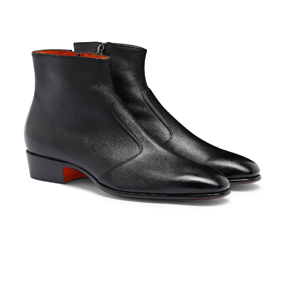 Santoni Stivaletto da uomo in pelle nera Saldi Di Fabbrica