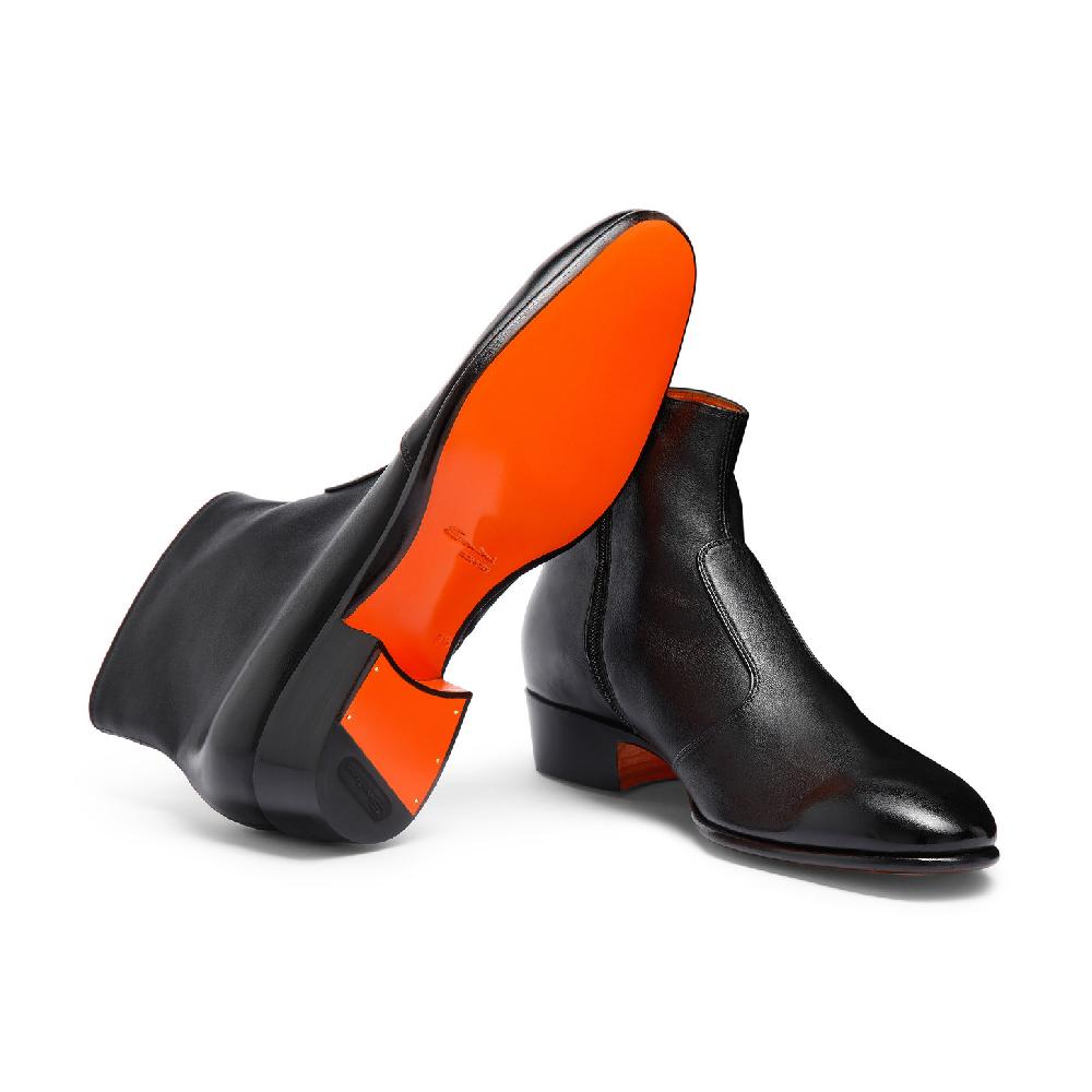 Santoni Stivaletto da uomo in pelle nera Saldi Di Fabbrica