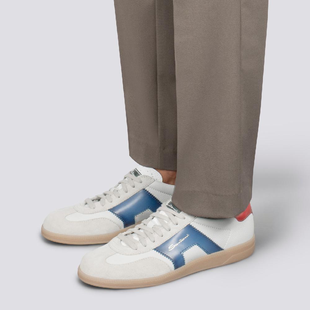 Santoni DBS Oly sneaker da uomo in pelle e suede rosso blu e beige Negozio