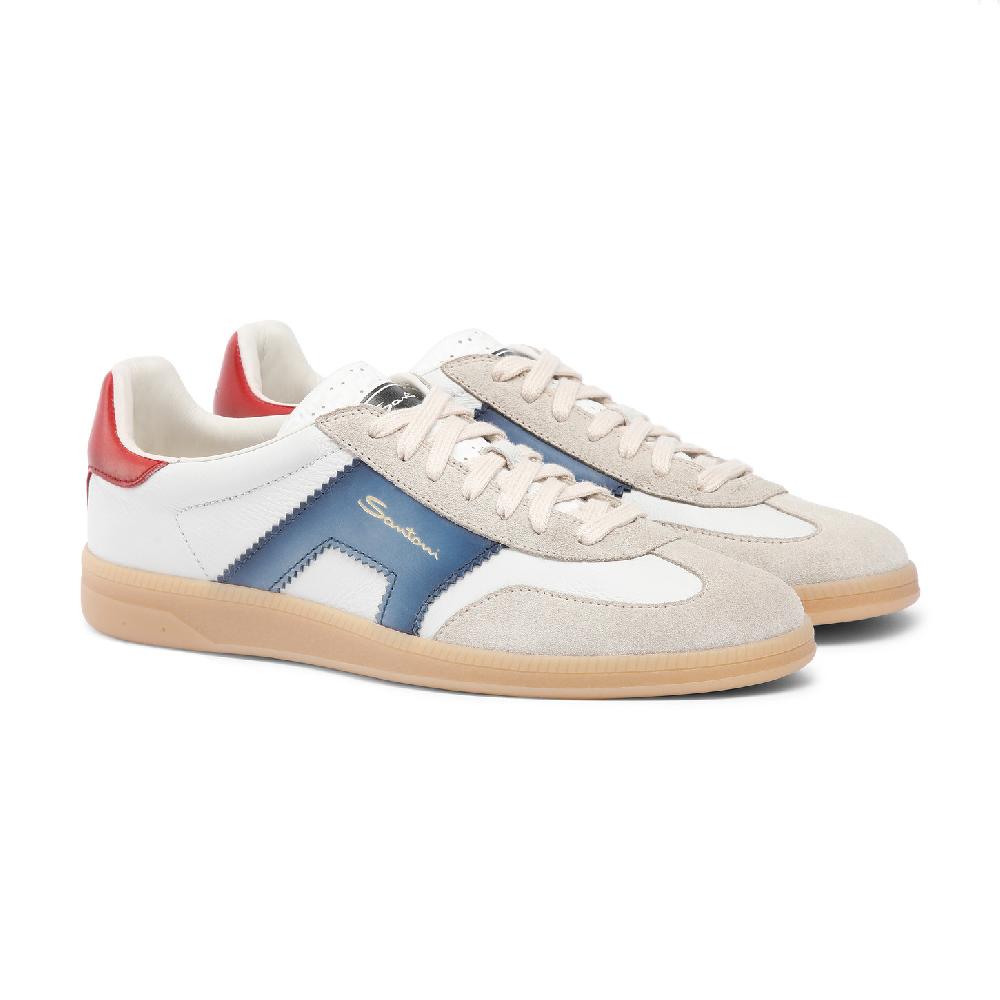 Santoni DBS Oly sneaker da uomo in pelle e suede rosso blu e beige Negozio