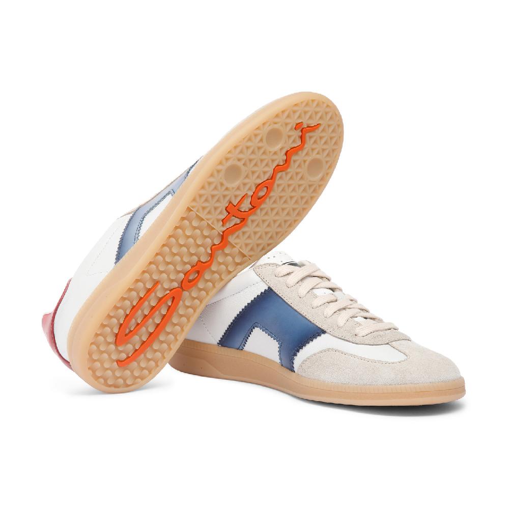 Santoni DBS Oly sneaker da uomo in pelle e suede rosso blu e beige Negozio