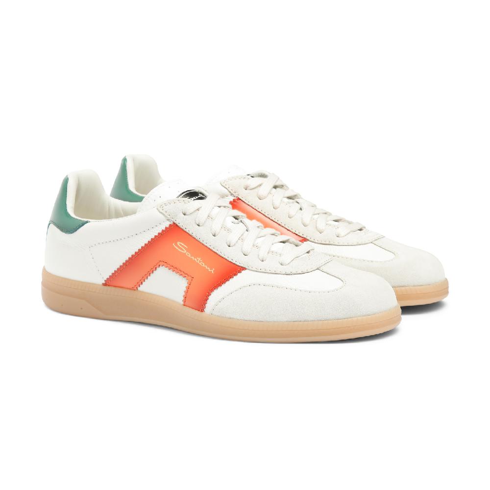 Santoni DBS Oly sneaker da uomo in pelle e suede bianco verde e arancione In Saldo