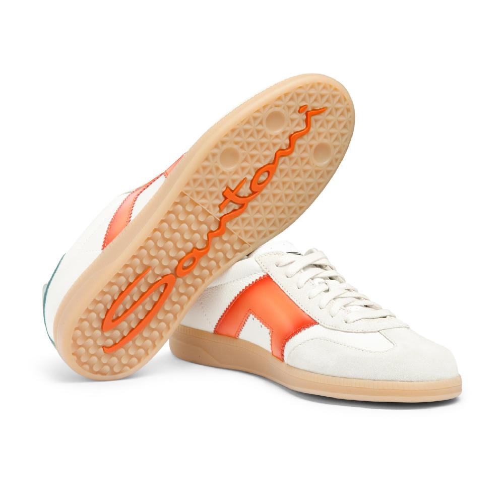 Santoni DBS Oly sneaker da uomo in pelle e suede bianco verde e arancione In Saldo