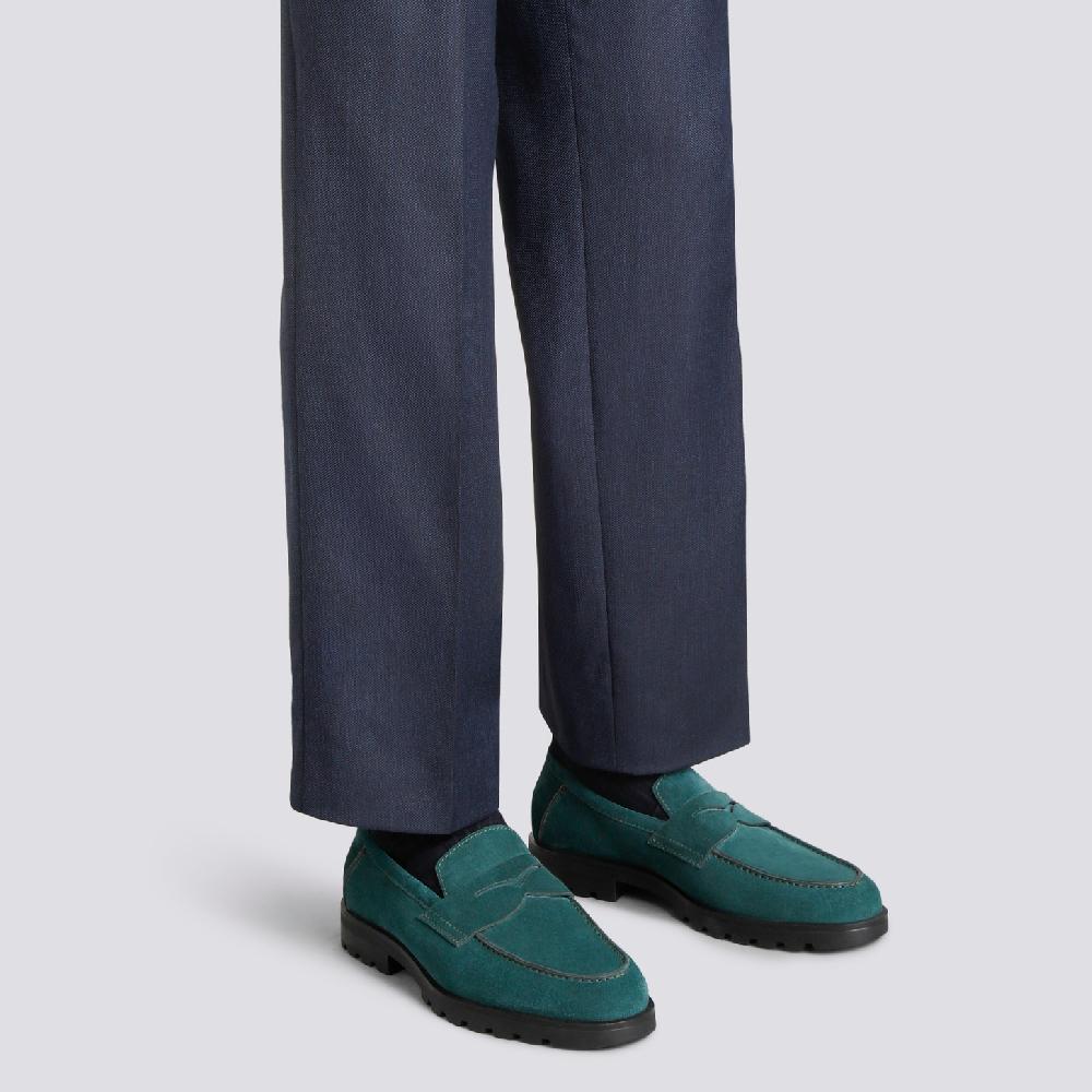 Santoni Mocassino penny da uomo in suede verde scuro Nuova