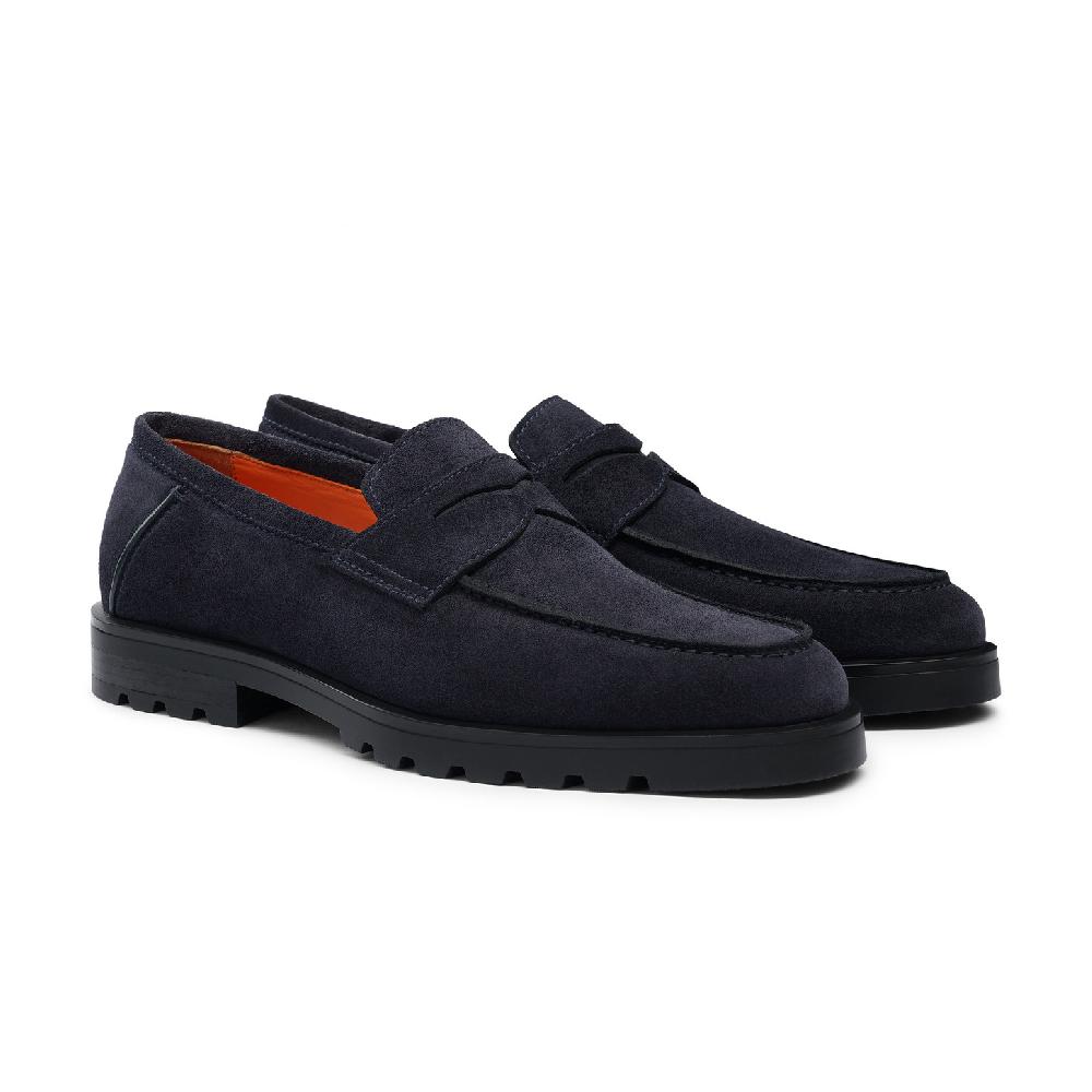 Santoni Mocassino penny da uomo in suede blu Moda