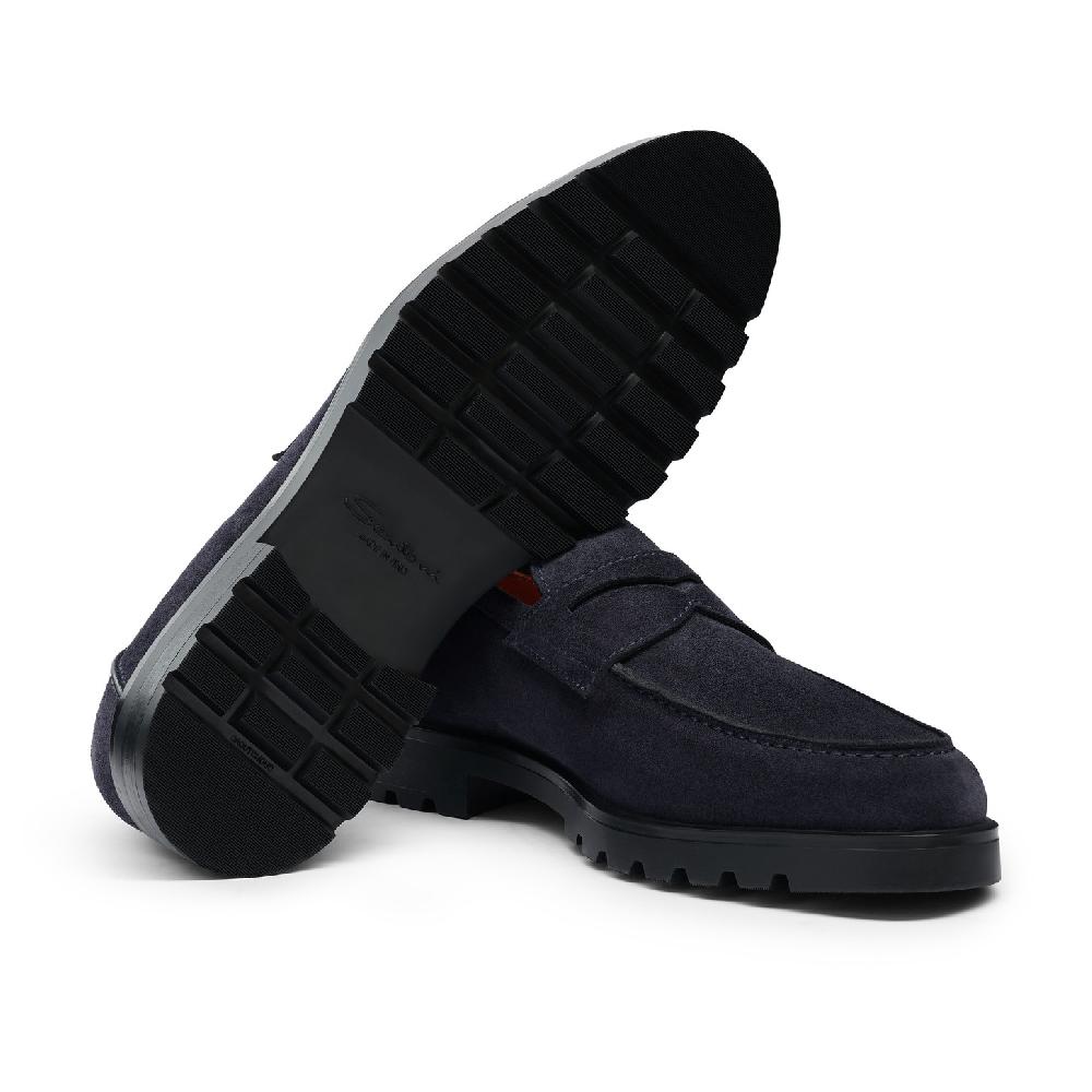 Santoni Mocassino penny da uomo in suede blu Moda