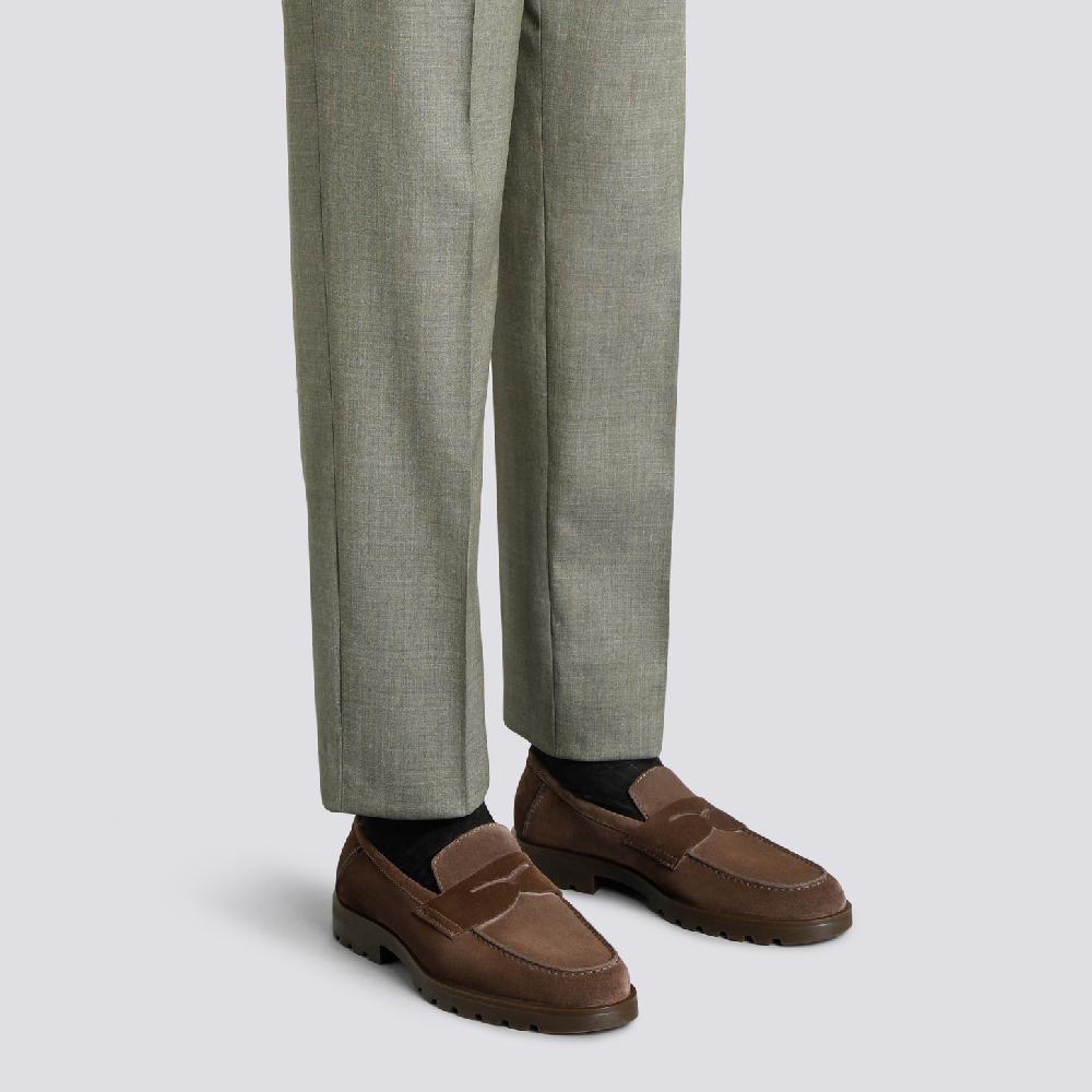 Santoni Mocassino penny da uomo in suede testa di moro 2025