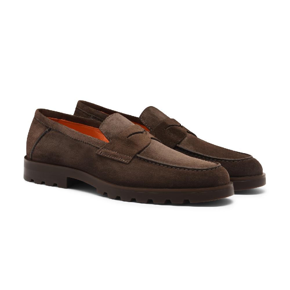Santoni Mocassino penny da uomo in suede testa di moro 2025