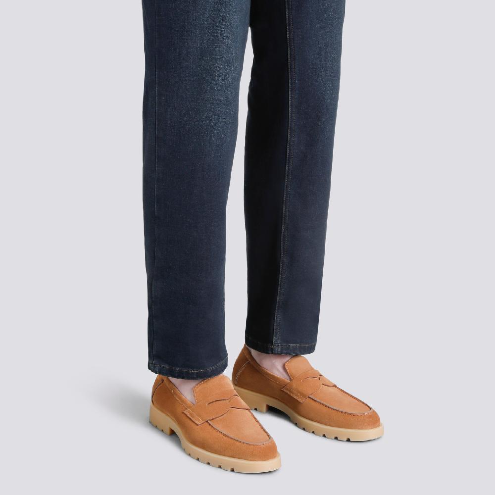 Santoni Mocassino penny da uomo in suede marrone chiaro Italy