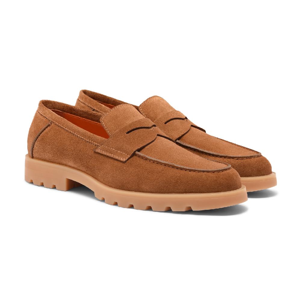 Santoni Mocassino penny da uomo in suede marrone chiaro Italy