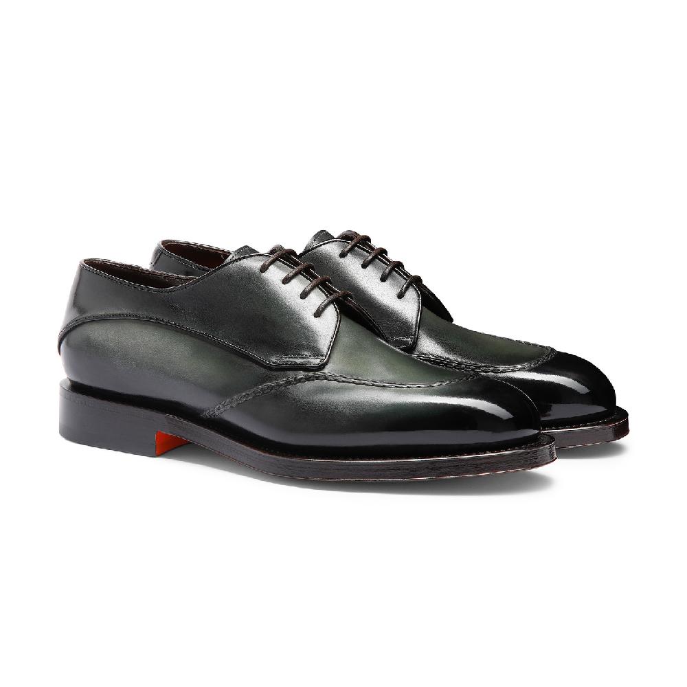 Santoni Stringata Derby da uomo in pelle verde 2025