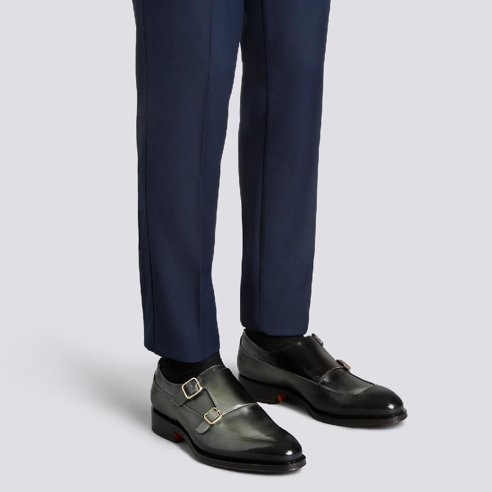 Santoni Doppia fibbia da uomo in pelle verde In Linea