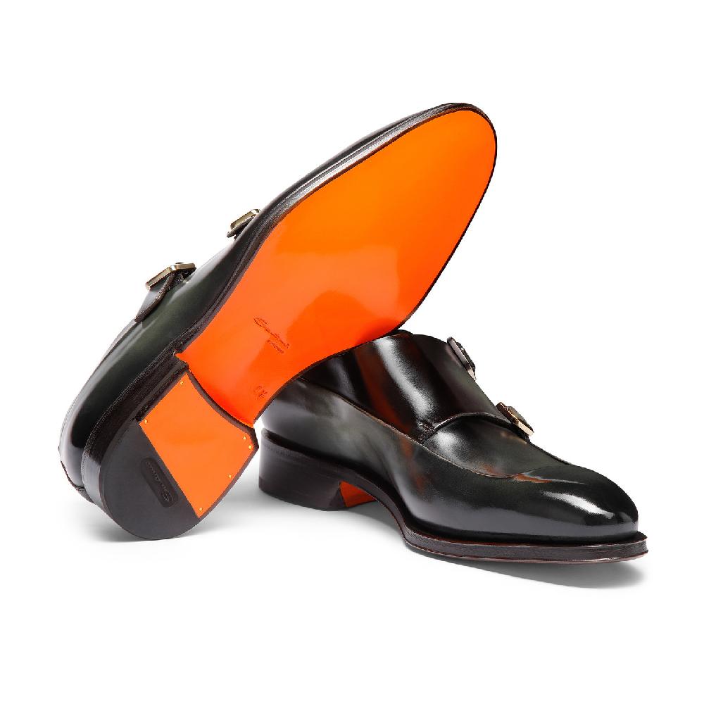 Santoni Doppia fibbia da uomo in pelle verde In Linea
