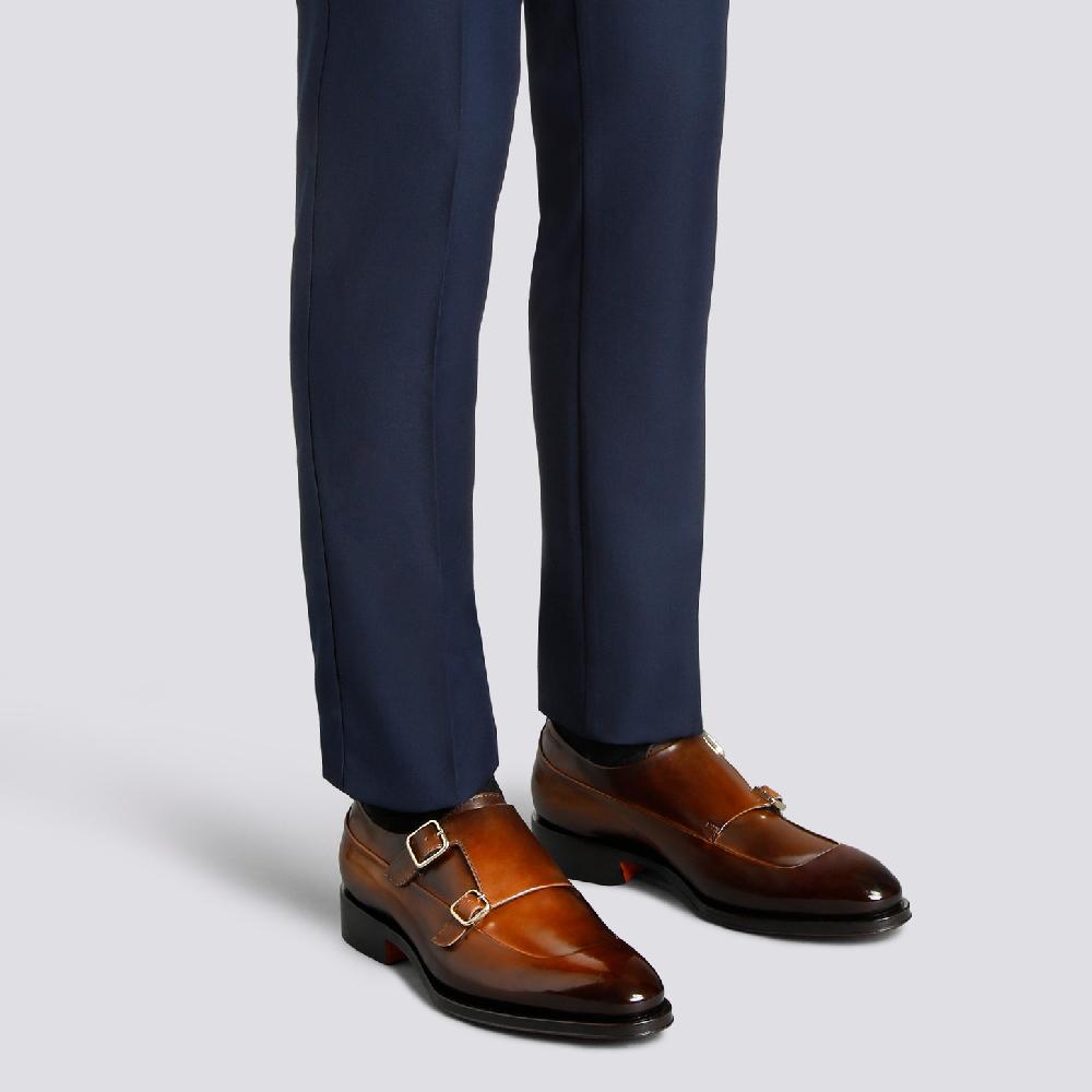 Santoni Doppia fibbia da uomo in pelle testa di moro Nuovo