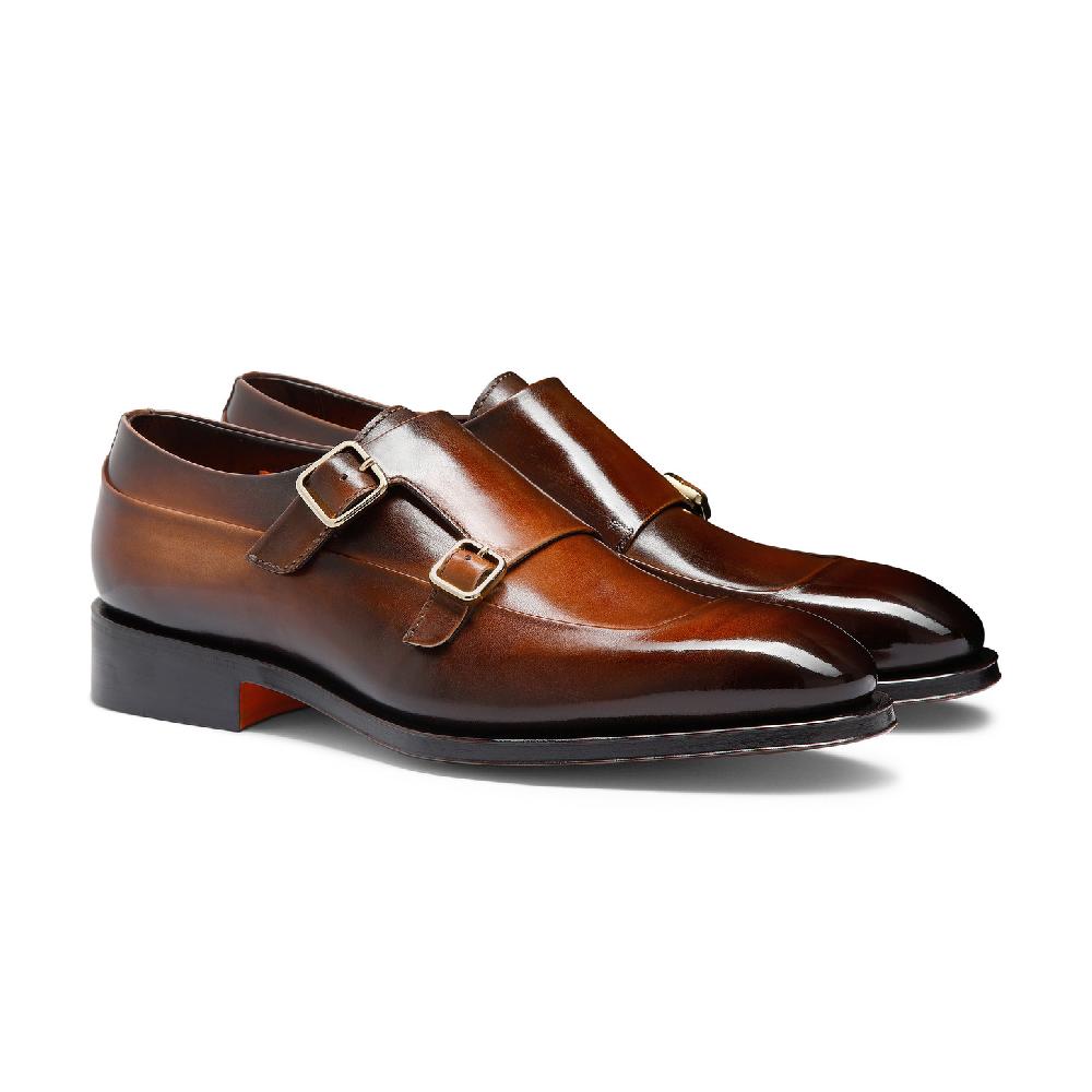 Santoni Doppia fibbia da uomo in pelle testa di moro Nuovo