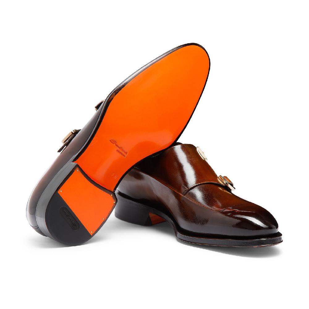 Santoni Doppia fibbia da uomo in pelle testa di moro Nuovo