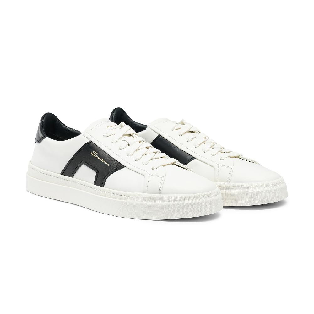 Santoni Double buckle sneaker da uomo in pelle bianca e nera Qualità