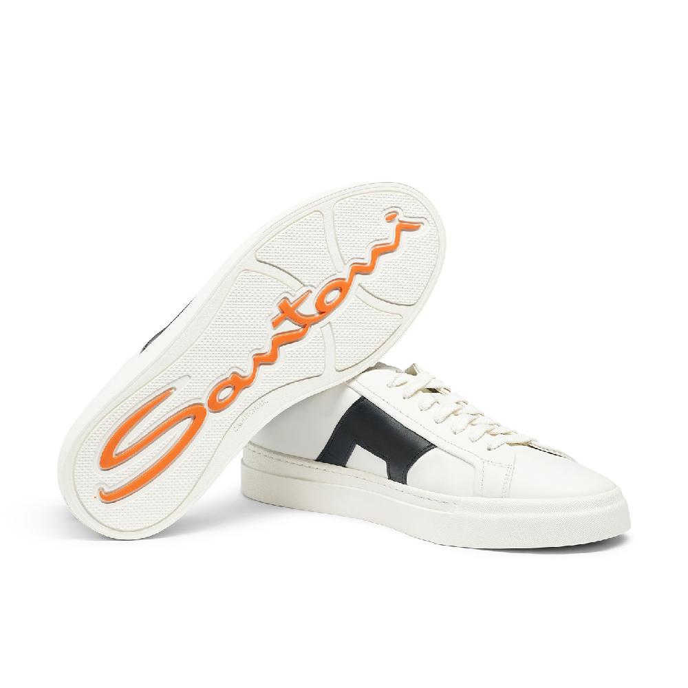 Santoni Double buckle sneaker da uomo in pelle bianca e nera Qualità