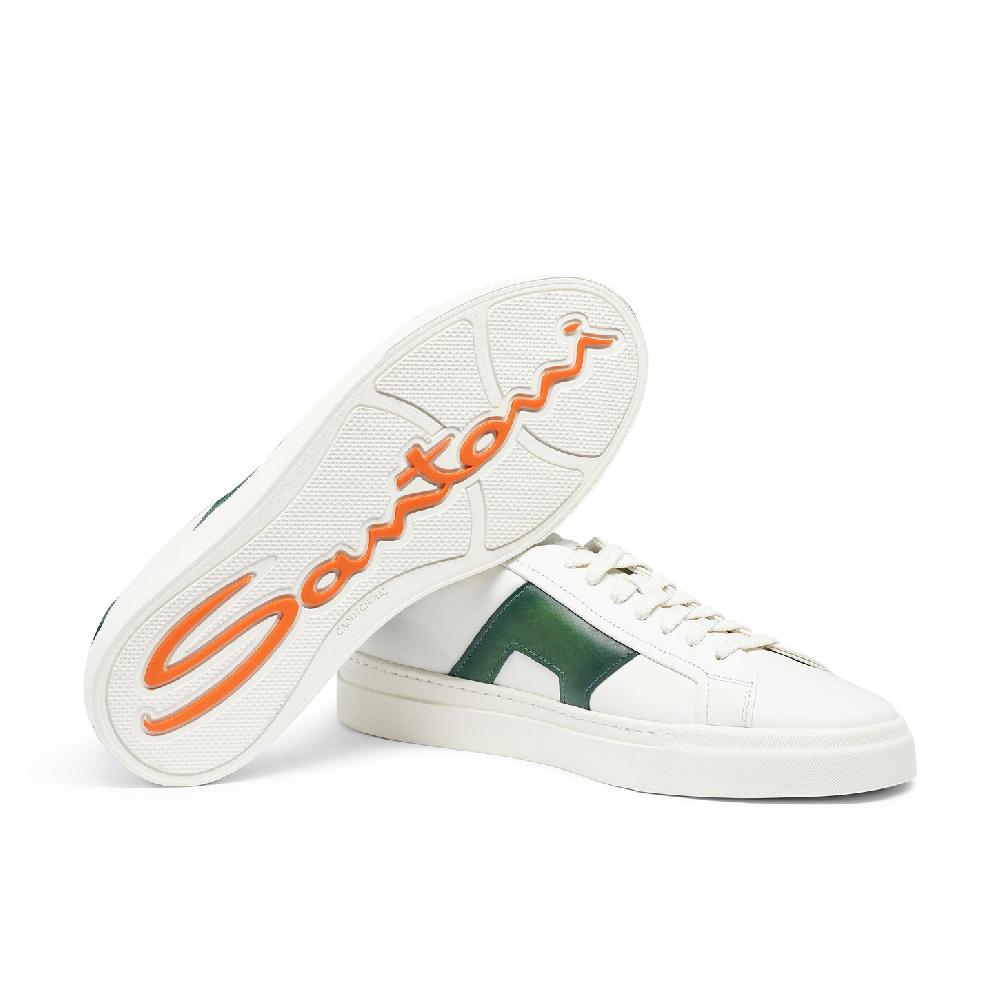 Santoni Double buckle sneaker da uomo in pelle bianca e verde Vendita