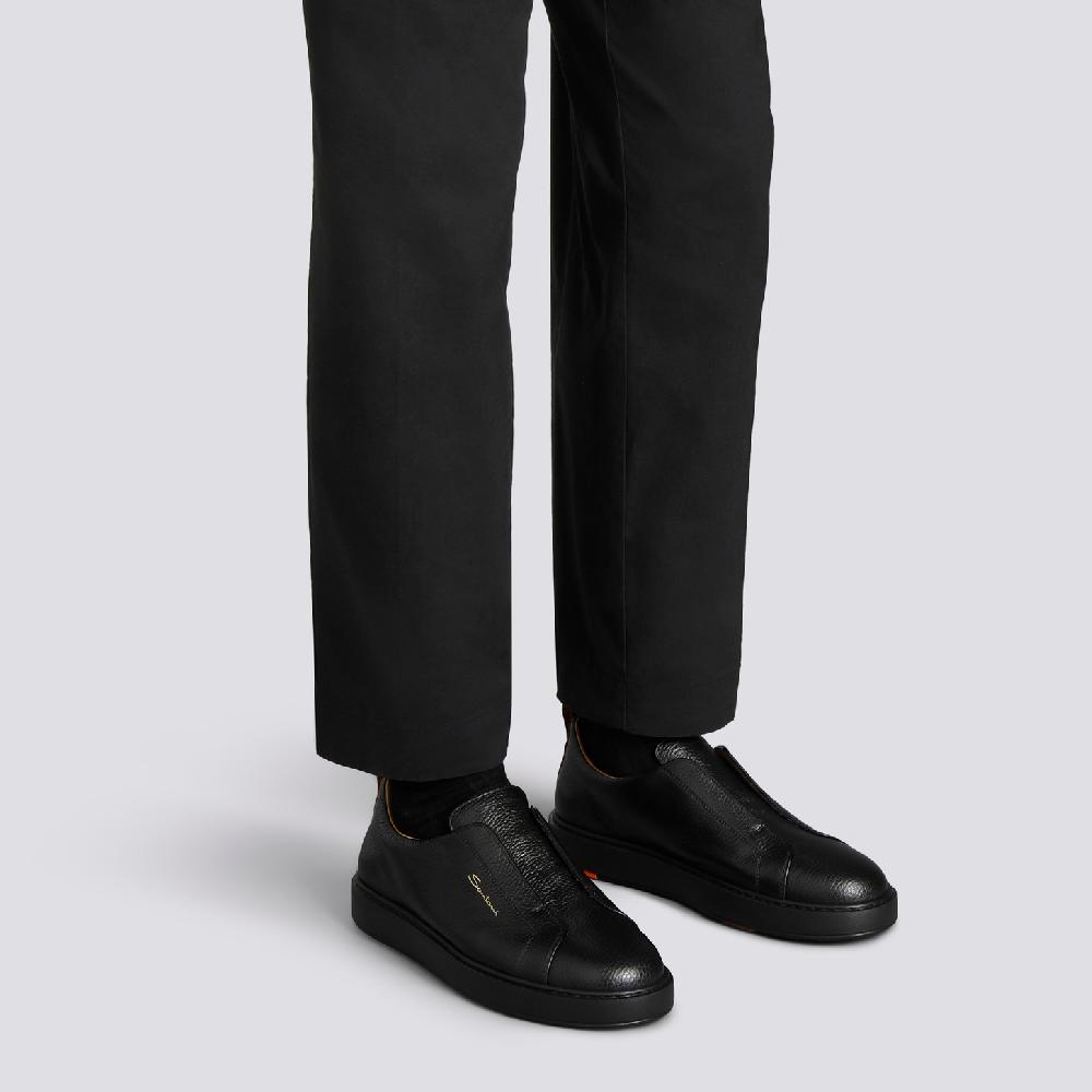 Santoni Sneaker slip-on da uomo in pelle bottalata nera Pezzi Unici