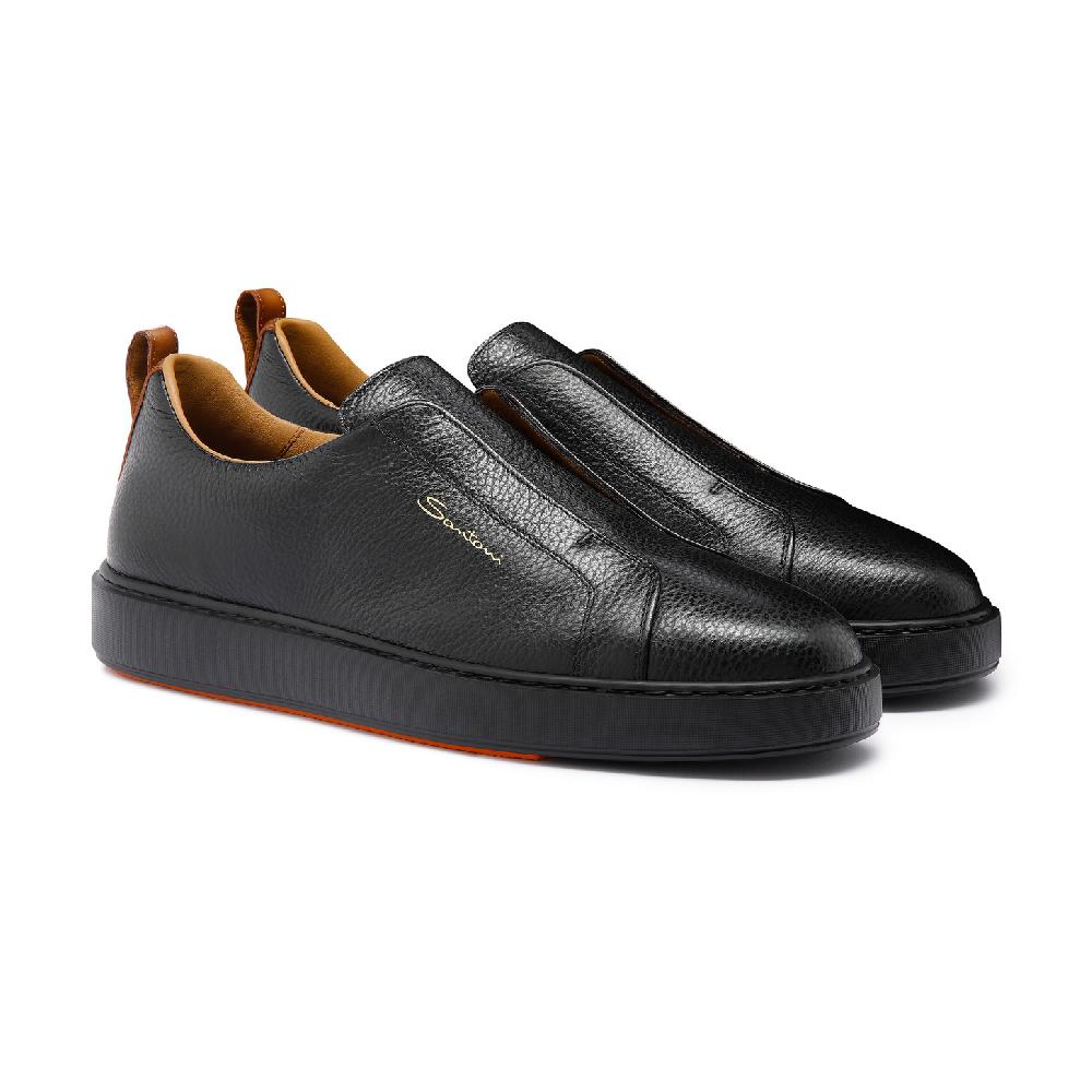 Santoni Sneaker slip-on da uomo in pelle bottalata nera Pezzi Unici