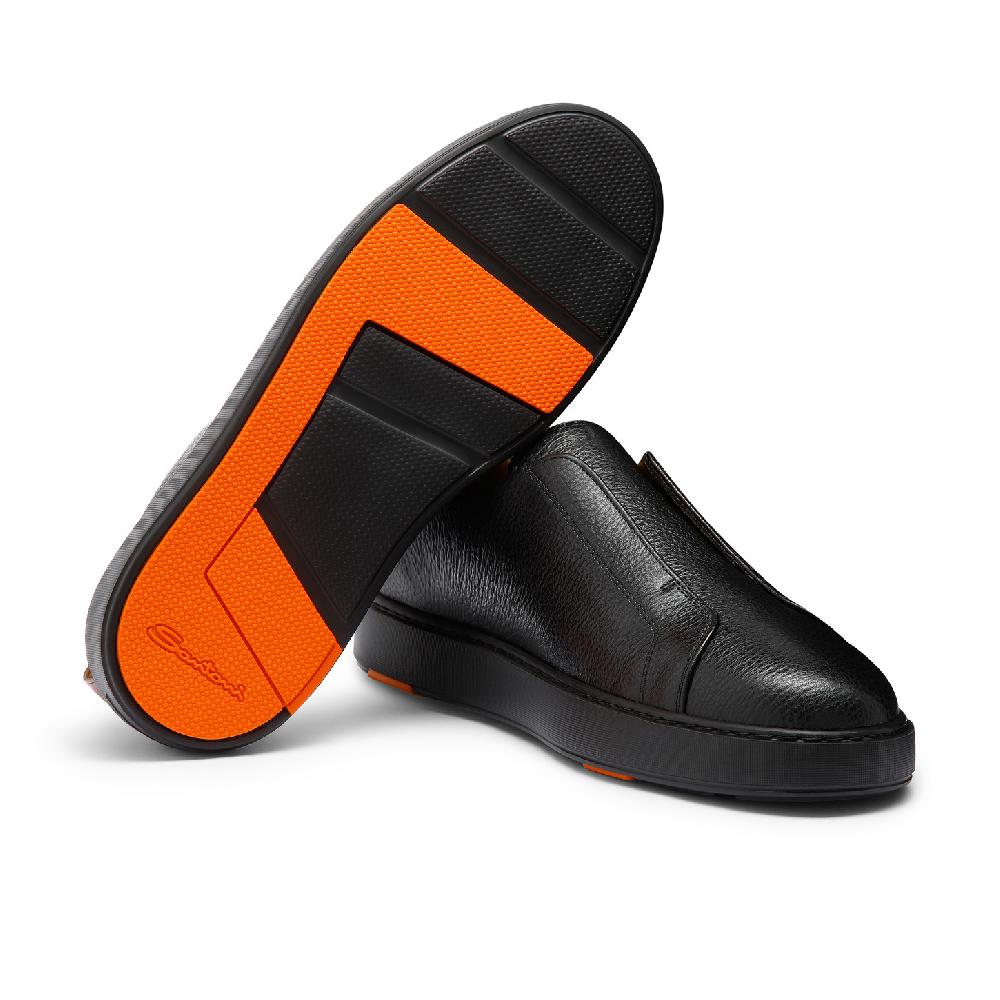 Santoni Sneaker slip-on da uomo in pelle bottalata nera Pezzi Unici