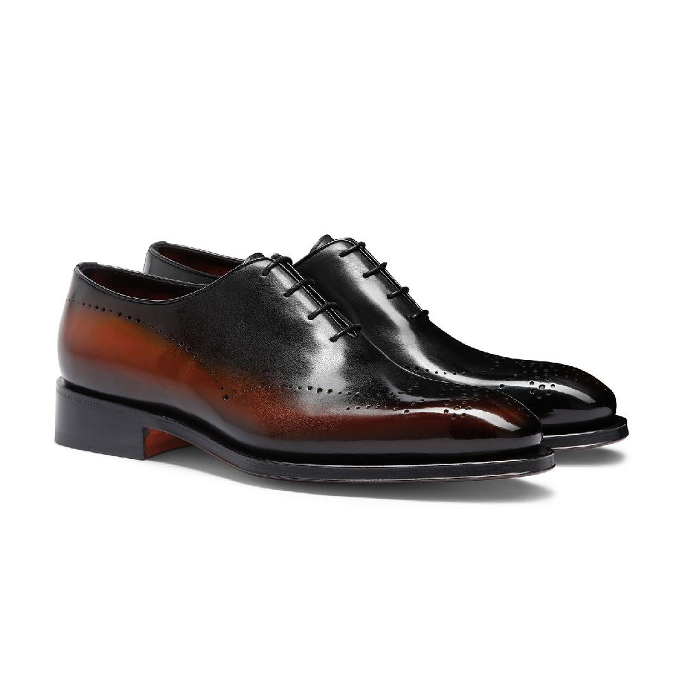 Santoni Stringata oxford brogue da uomo in pelle marrone Consegna Veloce