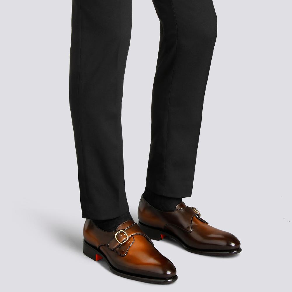 Santoni Mono fibbia da uomo in pelle marrone Promozione Limitata