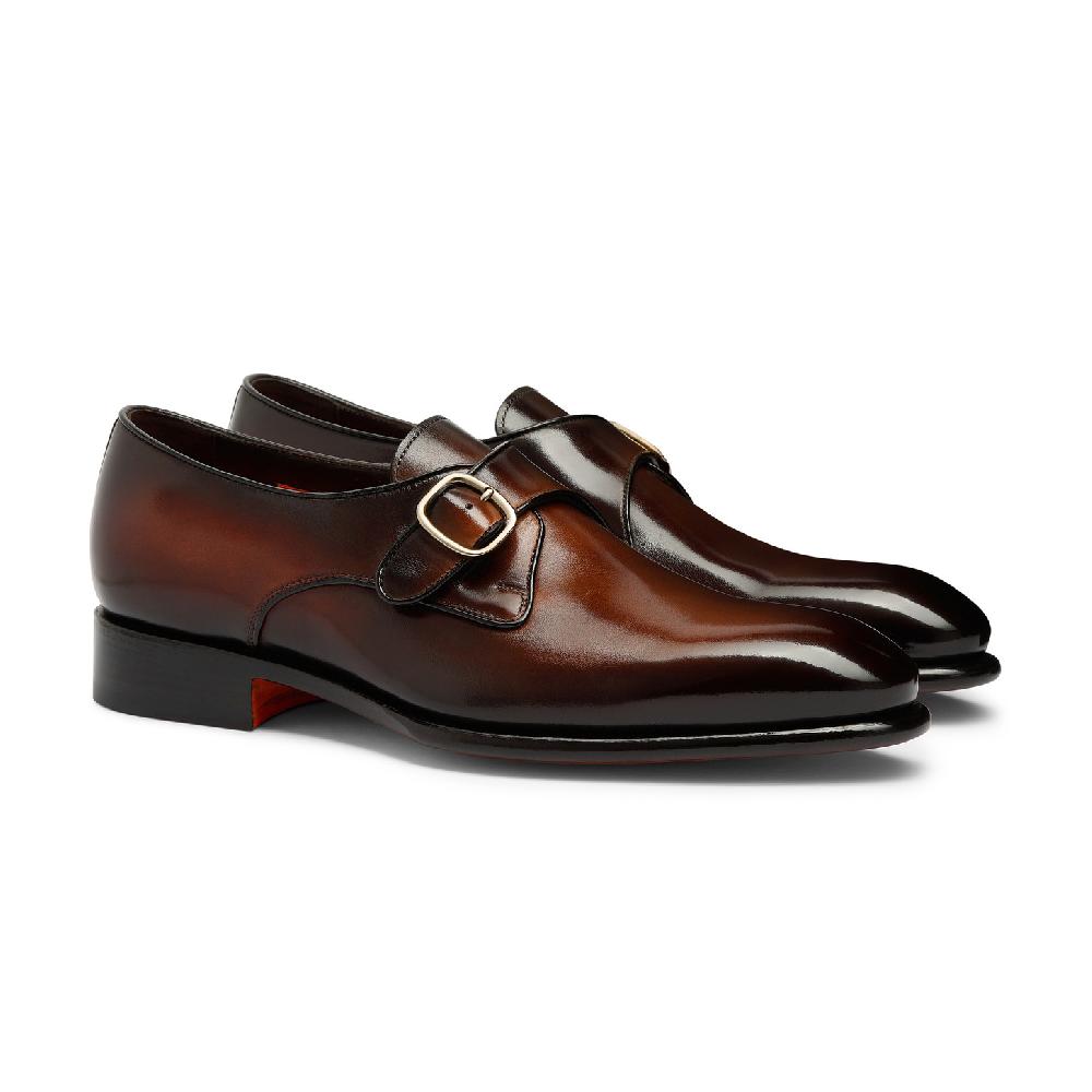 Santoni Mono fibbia da uomo in pelle marrone Promozione Limitata