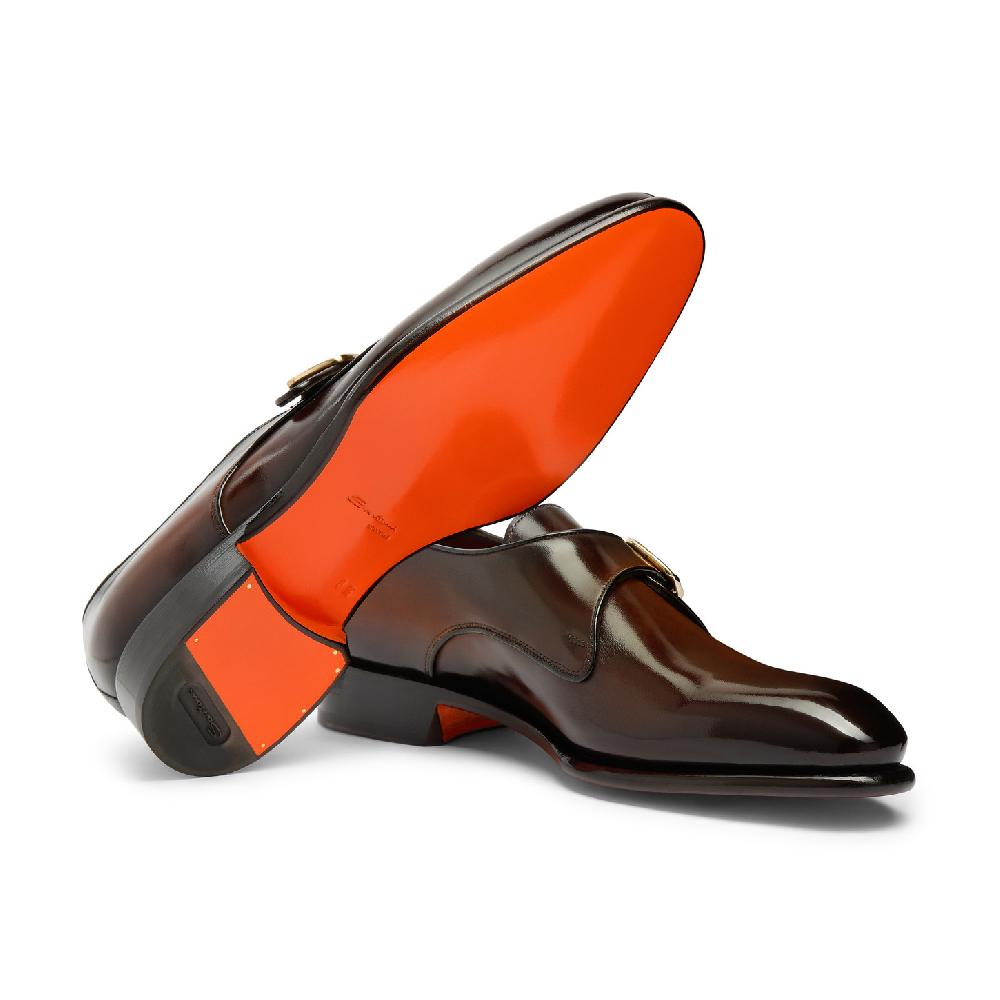 Santoni Mono fibbia da uomo in pelle marrone Promozione Limitata