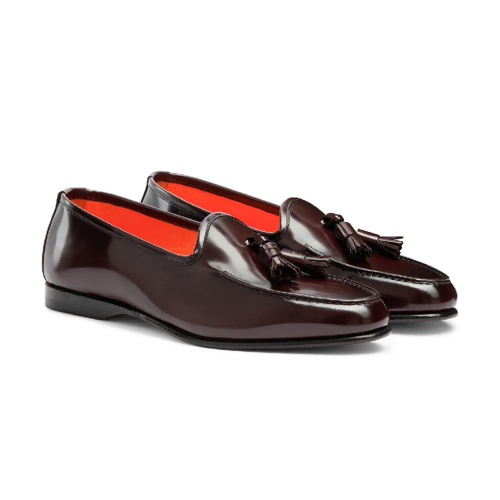 Santoni Mocassino Andrea con nappe da uomo in pelle lucida bordeaux Prezzo Ridotto