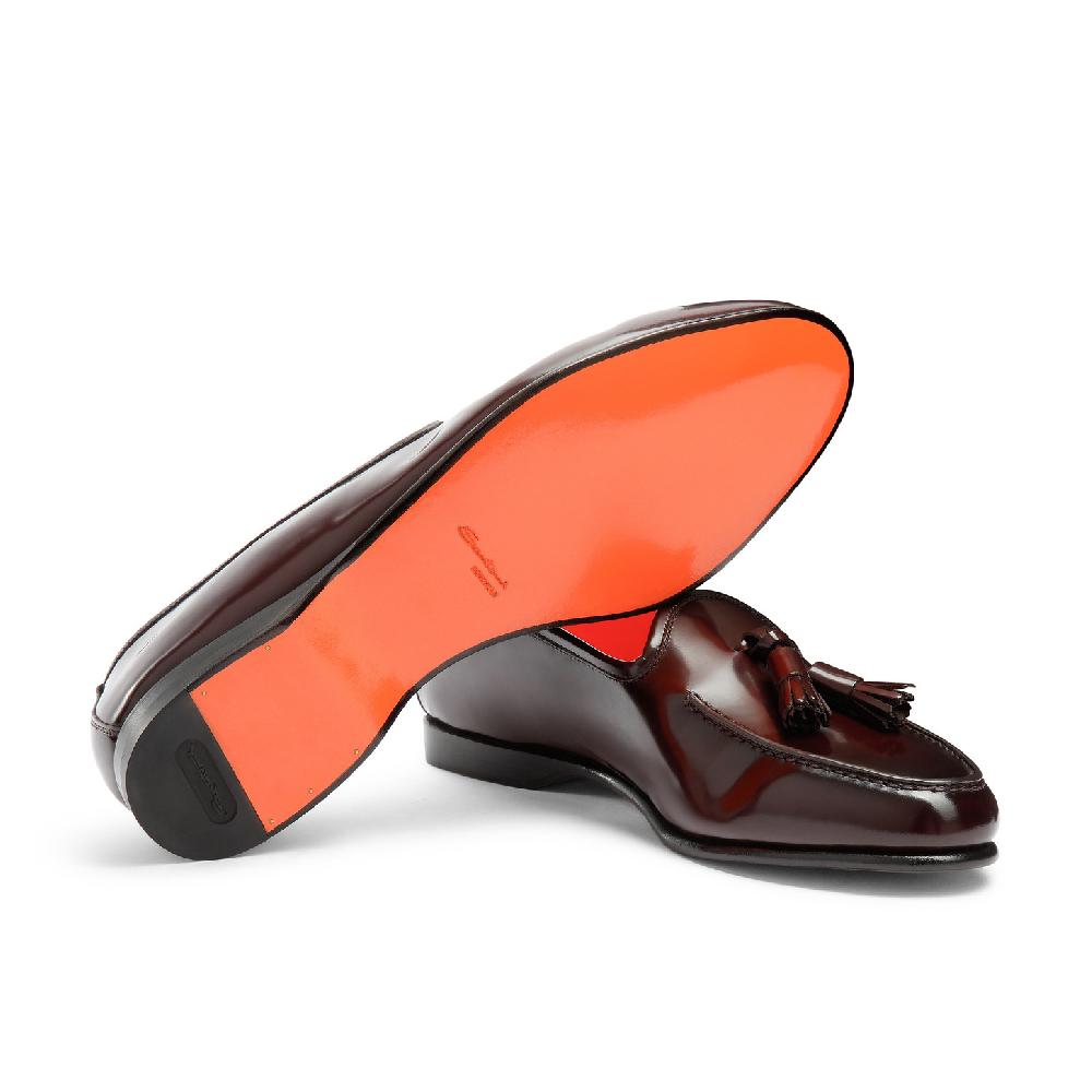 Santoni Mocassino Andrea con nappe da uomo in pelle lucida bordeaux Prezzo Ridotto