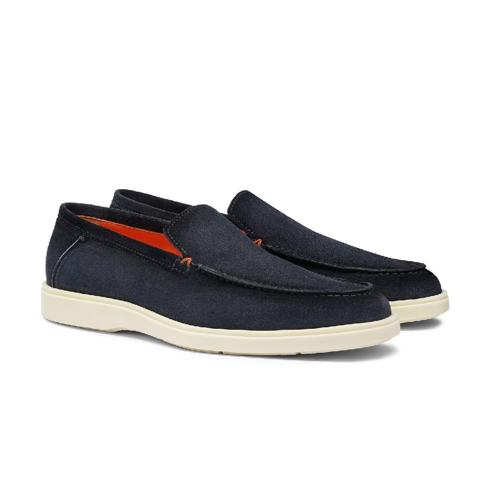 Santoni Mocassino da uomo in suede blu Ultimo giorno